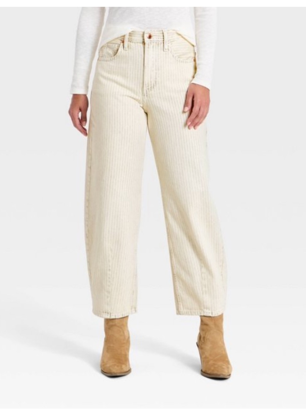 High-Rise Barrel Jeans Cream Striped.  12